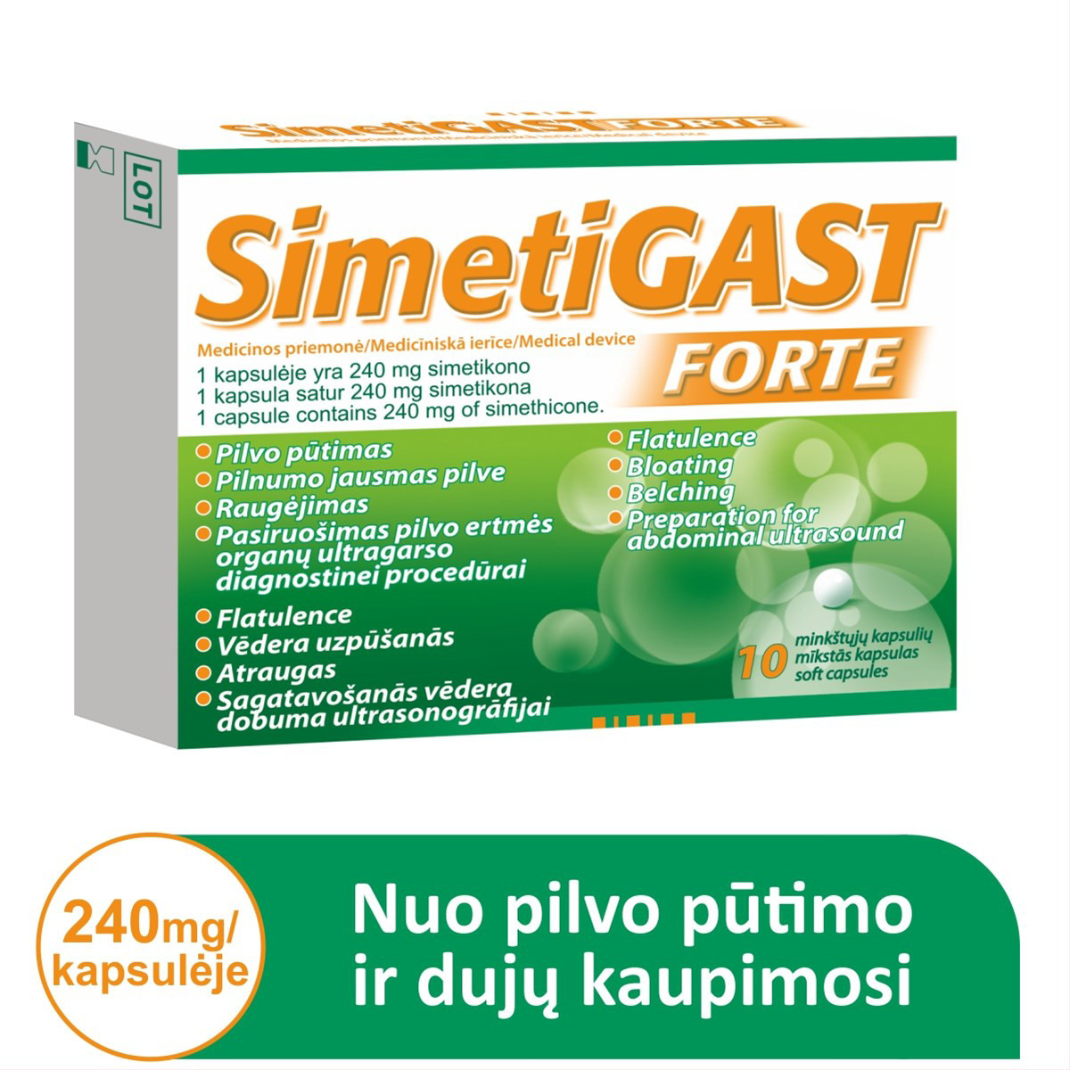 SIMETIGAST FORTE, 240 mg, 10 kapsulių
