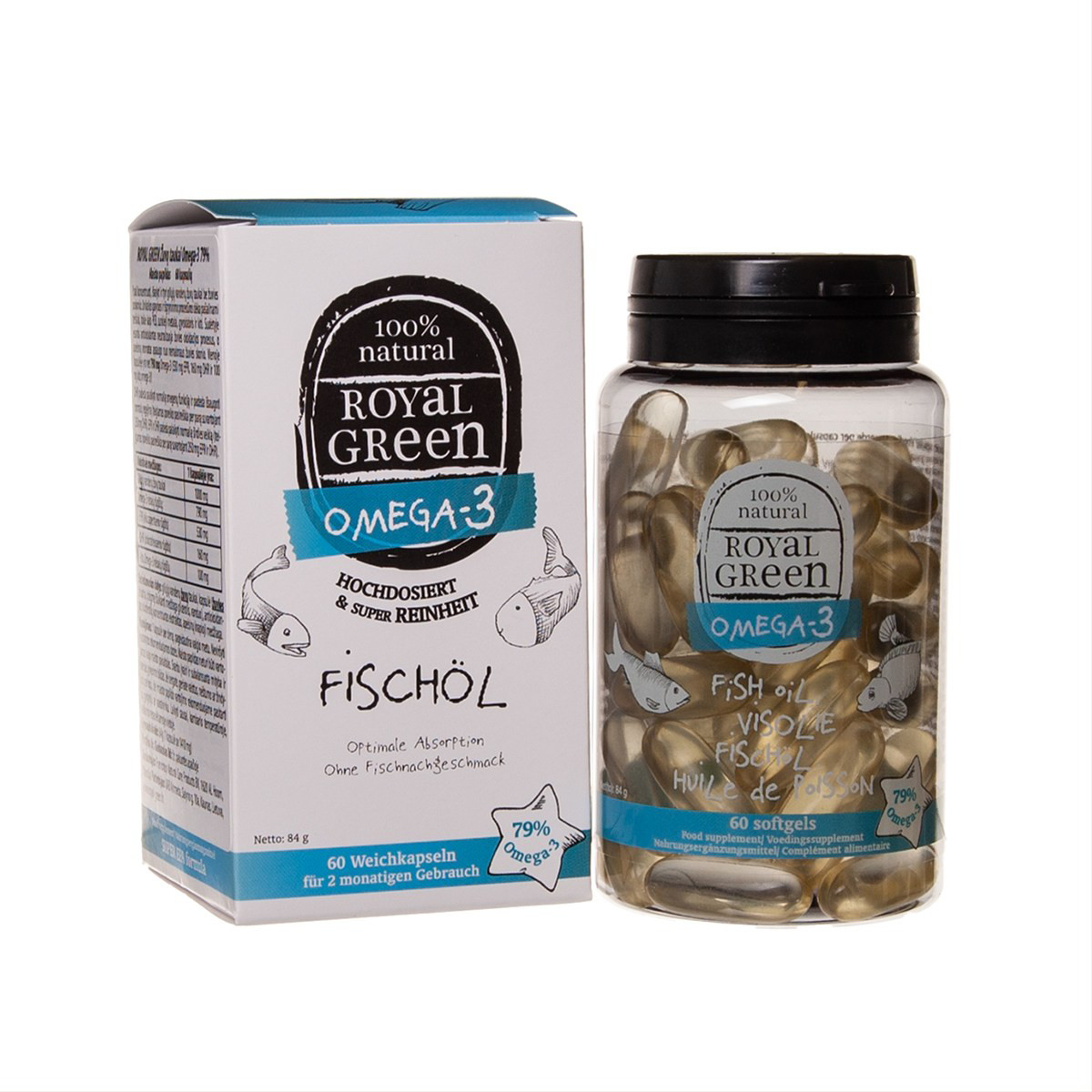 ROYAL GREEN ŽUVŲ TAUKAI OMEGA-3 79%, 60 kapsulių