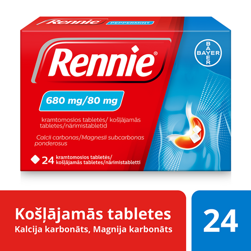 RENNIE 680 mg/80 mg tabletes, 24 gab.