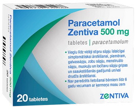 PARACETAMOL 500 mg tabletes, 20 gab.